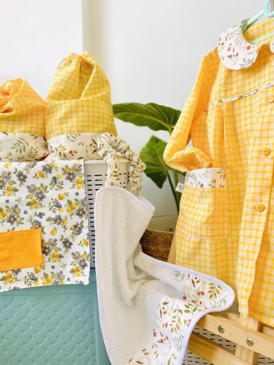 KIT "AL JARDÍN CON ESTILO" NIÑA AMARILLO CUADRILLÉ